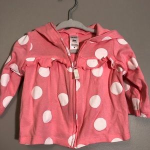 3 for $25. 6 months Carter’s polka dot zip cardigan